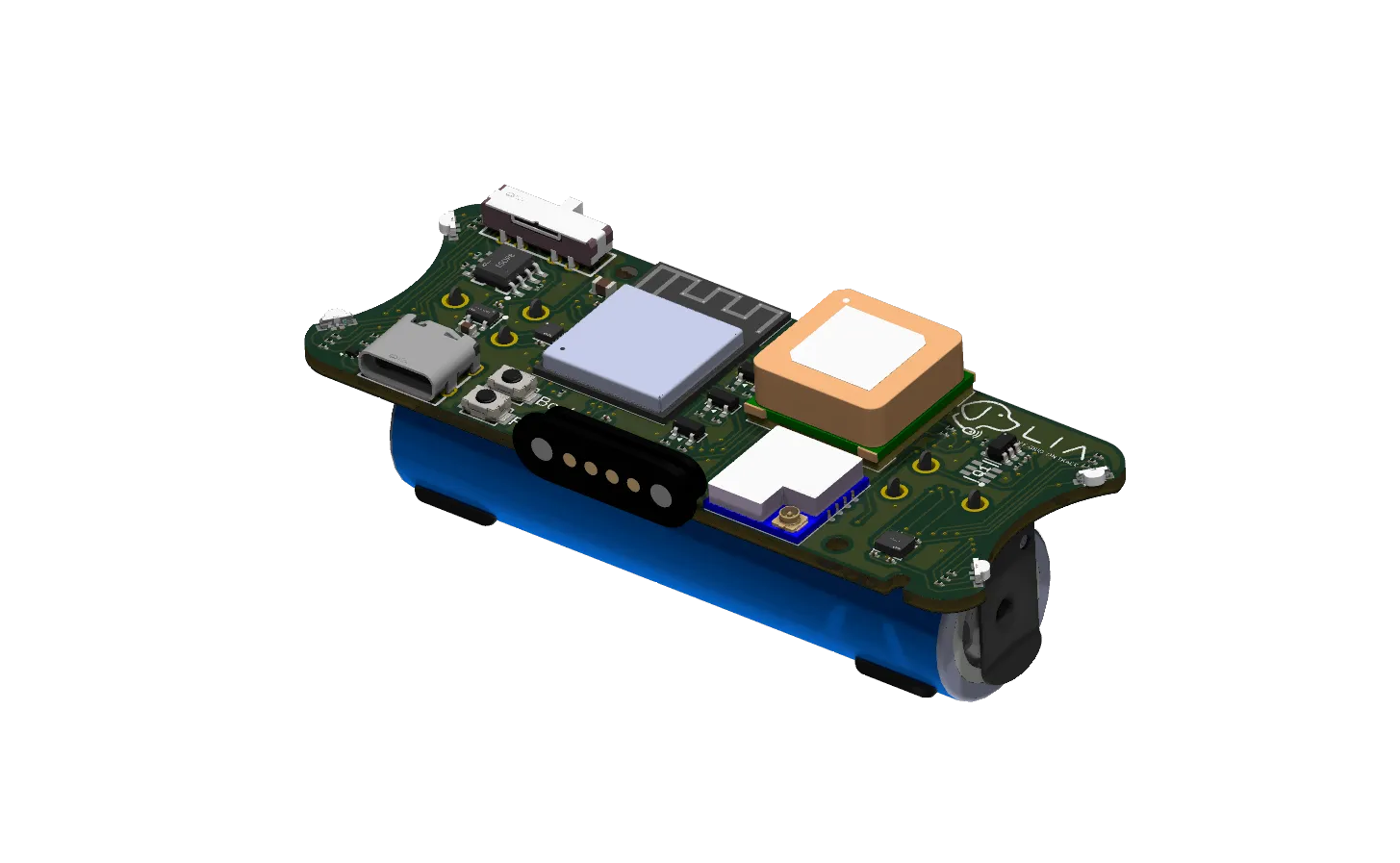 PCB isometric render, angled